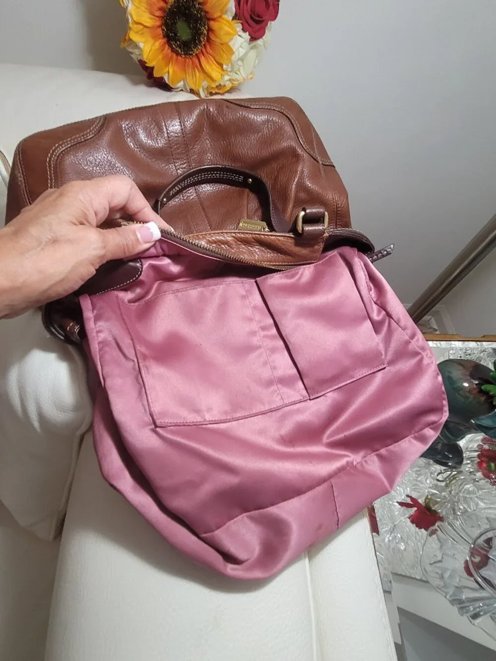 COACH* Rare Y2K*Two Toned*Pebbled Leather*Hampton Handbag*Cognac/Brown